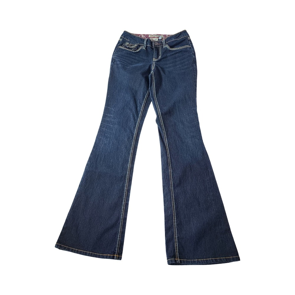 YMI Jeans City of Angels Dark Wash Flare Jeans Low Rise Contrast Stitch Size 3